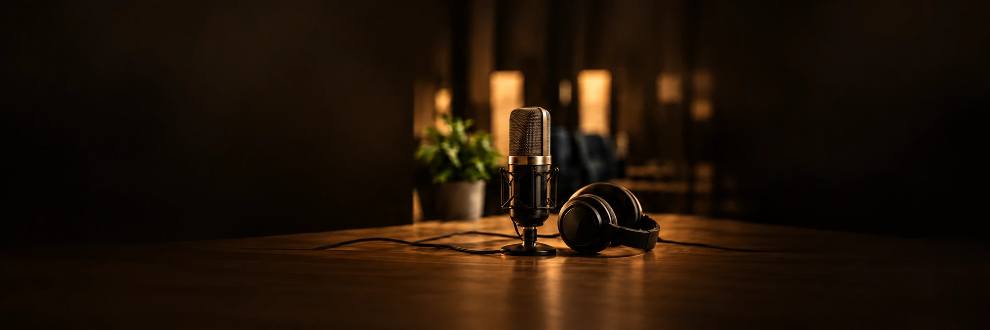 Microfone e fones de ouvido no estúdio Bastidor 360